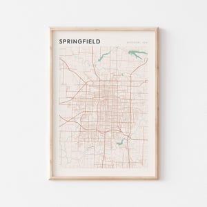Affiche de carte de Springfield, impression de Springfield, affiche de Springfield, art mural de Springfield, Missouri, cadeau de voyage, impression minimaliste