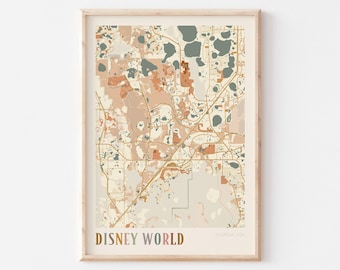 Disney World Map Poster, Disney World Print, Disney World Poster, Disney World Wall Art, Disney World City Map, Florida, Travel Gift, Boho
