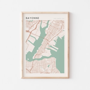 Affiche de carte de Bayonne, impression de Bayonne, affiche de Bayonne, art mural Bayonne, New Jersey, cadeau de voyage, art mural minimaliste