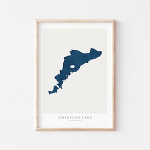 Lac américain, impression lac américain, affiche lac américain, art lac américain, art mural lac, impression carte du lac, cadeau maison du lac, Washington