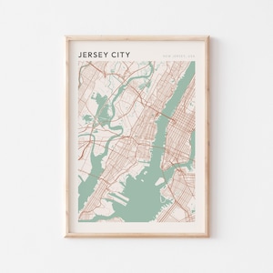 Póster del mapa de Jersey City, impresión de Jersey City, póster de Jersey City, arte mural de Jersey City, Nueva Jersey, regalo de viaje, arte mural minimalista