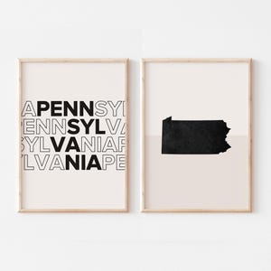 Ensemble de 2 impressions Pennsylvanie, impression Pennsylvanie, affiche de carte de Pennsylvanie, impression de carte de Pennsylvanie art mural Boho minimaliste