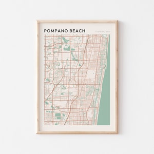 Pompano Beach kaart poster, Pompano Beach print, Pompano Beach poster, Pompano Beach kunst aan de muur, Florida, reiscadeau, boerderij muur decor