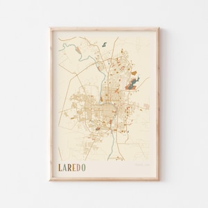 Póster con mapa de Laredo, impresión de Laredo, póster de Laredo, arte mural de Laredo, Texas, regalo de viaje, impresión boho