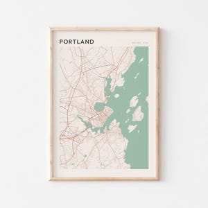 Affiche de carte de Portland, impression de Portland, affiche de Portland, art mural de Portland, Maine, cadeau de voyage, affiche de Scandi