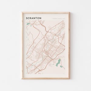 Scranton-kaartposter, Scranton-print, Scranton-poster, Scranton-muurkunst, Pennsylvania, reiscadeau, decor van de boerderij