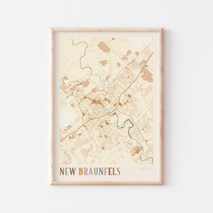 Nouvelle affiche de carte Braunfels, nouvelle impression Braunfels, nouvelle affiche Braunfels, nouvel art mural Braunfels, Texas, cadeau de voyage, impression bohème