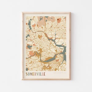 Affiche de carte de Somerville, impression de Somerville, affiche de Somerville, art mural de Somerville, Massachusetts, cadeau de voyage, impression bohème