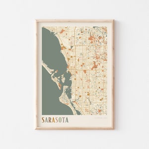 Sarasota kaart poster, Sarasota print, Sarasota poster, Sarasota kunst aan de muur, Sarasota stadskaart, Florida, reiscadeau, boho kunst aan de muur
