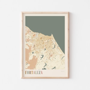 Póster con mapa de Fortaleza, impresión de Fortaleza, póster de Fortaleza, arte mural de Fortaleza, Brasil, regalo de viaje, decoración bohemia