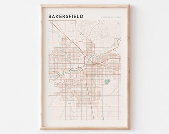 Bakersfield Map Poster, Bakersfield Print, Bakersfield Poster, Bakersfield Wall Art, California, Travel Gift, Farmhouse Wall Decor, Mom Gift