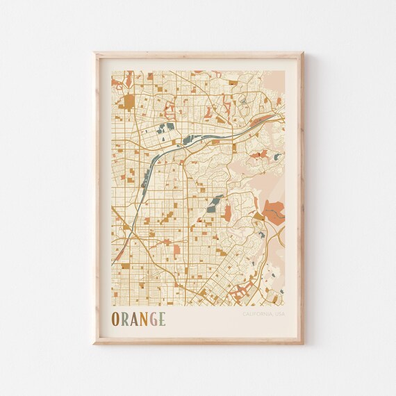 Orange Map Poster, Orange Print, Orange Poster, Orange Wall Art