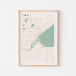 Affiche carte Duluth, impression Duluth, affiche Duluth, art mural Duluth, Minnesota, cadeau de voyage, impression Scandi