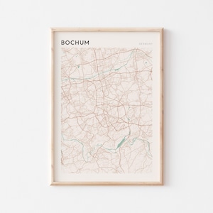 Affiche de carte de Bochum, impression de Bochum, affiche de Bochum, art mural Bochum, Allemagne, cadeau de voyage, art minimaliste