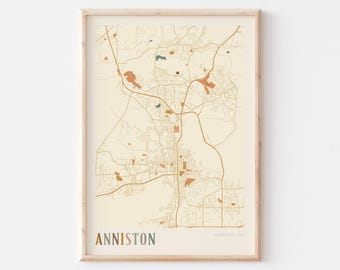 Anniston Map Poster, Anniston Print, Anniston Poster, Anniston Wall Art, Alabama, Travel Gift, Boho Wall Art
