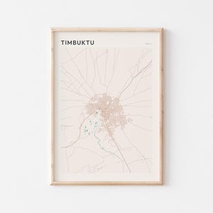 Affiche de carte de Tombouctou, impression de Tombouctou, affiche de Tombouctou, art mural Tombouctou, Mali Afrique, cadeau de voyage, Art minimaliste
