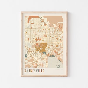 Gainesville-kaartposter, Gainesville-print, Gainesville-poster, Gainesville-muurkunst, Gainesville City, Florida, reiscadeau, bohokunst aan de muur