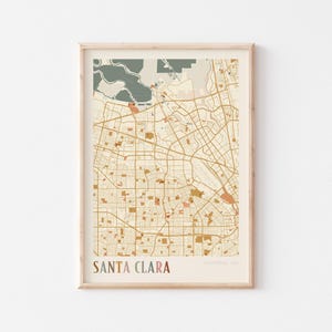 Affiche de carte Santa Clara, impression Santa Clara, affiche Santa Clara, art mural Santa Clara, Californie, cadeau de voyage, art mural bohème, oeuvre d'art de bureau
