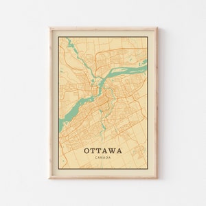 Affiche de carte d'Ottawa, art mural d'Ottawa, plan de la ville d'Ottawa, affiche d'Ottawa, impression de carte d'Ottawa, voyage à Ottawa, Ottawa, Canada, carte de l'Ontario