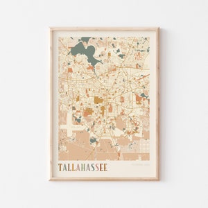 Tallahassee-kaartposter, Tallahassee-print, Tallahassee-poster, Tallahassee-muurkunst, Florida, reiscadeau, boho-muurkunst