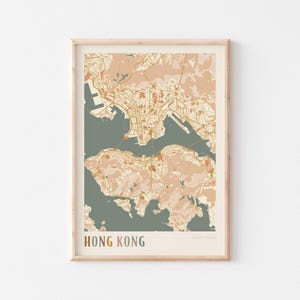 Affiche de carte de Hong Kong, impression de Hong Kong, affiche de Hong Kong, art mural de Hong Kong, Hong Kong, cadeau de voyage, affiche bohème