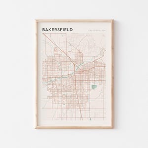 Affiche de carte de Bakersfield, impression de Bakersfield, affiche de Bakersfield, art mural Bakersfield, Californie, cadeau de voyage, décoration murale de ferme, cadeau pour maman