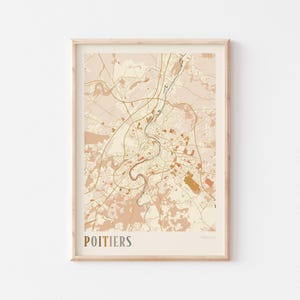 Póster con mapa de Poitiers, impresión de Poitiers, póster de Poitiers, arte mural de Poitiers, Francia, regalo de viaje, impresión boho
