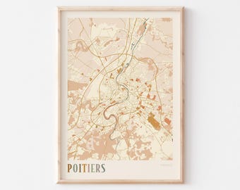 Póster con mapa de Poitiers, impresión de Poitiers, póster de Poitiers, arte mural de Poitiers, Francia, regalo de viaje, impresión boho