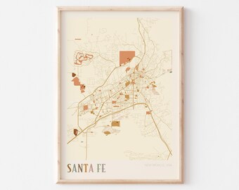 Santa Fe Map Poster, Santa Fe Print, Santa Fe Poster, Santa Fe Wall Art, New Mexico, Travel Gift, Boho Wall Art