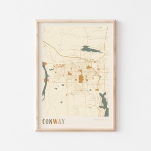 Póster de mapa de Conway, impresión de Conway, póster de Conway, arte de pared de Conway, Arkansas, regalo de viaje, arte de pared bohemio, decoración de pared de oficina