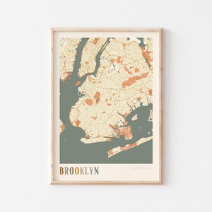 Póster de mapa de Brooklyn, impresión de Brooklyn, póster de Brooklyn, arte de pared de Brooklyn, Nueva York, regalo de viaje, arte de pared bohemio