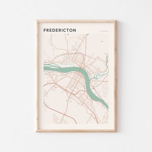 Affiche de carte de Fredericton au Nouveau-Brunswick, art mural de Fredericton, carte de la ville de Fredericton, décoration de Fredericton, impression de Fredericton, Fredericton Canada