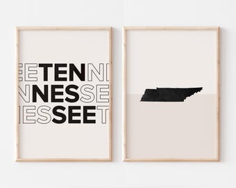 Tennessee Set di 2 stampe, stampa Tennessee, poster mappa Tennessee, stampa mappa Tennessee Arte murale minimalista Boho, arte murale Tennessee