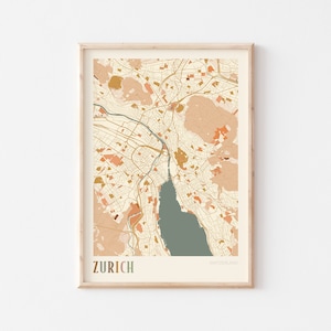 Cartaz do mapa de Zurique, Arte de parede de Zurique, Mapa da cidade de Zurique, Mapa de Zurique, Impressão de mapa de Zurique, Impressão de viagem de Zurique, Zurique Suíça, Arte de parede Boho