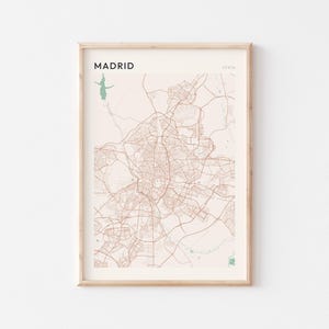 Affiche de carte de Madrid, oeuvre d'art murale de Madrid, plan de la ville de Madrid, carte de Madrid, impression de carte de Madrid, impression de voyage à Madrid, Madrid Espagne, impression de Madrid