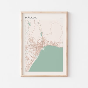 Affiche de carte de Malaga, impression de Malaga, affiche de Malaga, art mural de Malaga, Espagne, cadeau de voyage, impression minimaliste