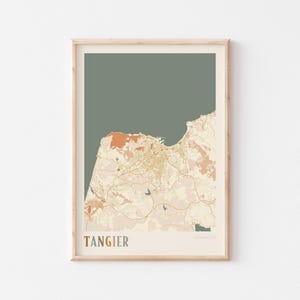 Affiche de carte de Tanger, impression de Tanger, affiche de Tanger, art mural de Tanger, Maroc Afrique, cadeau de voyage, déco bohème