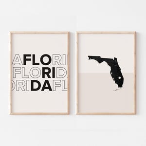 Florida set van 2 prints, Florida print, Florida kaart poster, Florida kaart print minimalistische boho muurkunst, Florida muur kunst