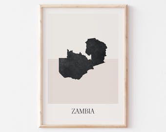 Zambia Map Poster, Zambia Print, Zambia Map Print Minimalist Boho Wall Art, Zambia Art Print Decor For Home or Gift