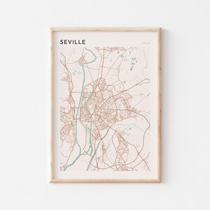 Affiche de carte de Séville, impression de Séville, affiche de Séville, art mural de Séville, Espagne, cadeau de voyage, impression minimaliste