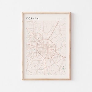 Affiche de carte de Dothan, impression de Dothan, affiche de Dothan, art mural Dothan, Alabama, cadeau de voyage, décoration murale de ferme