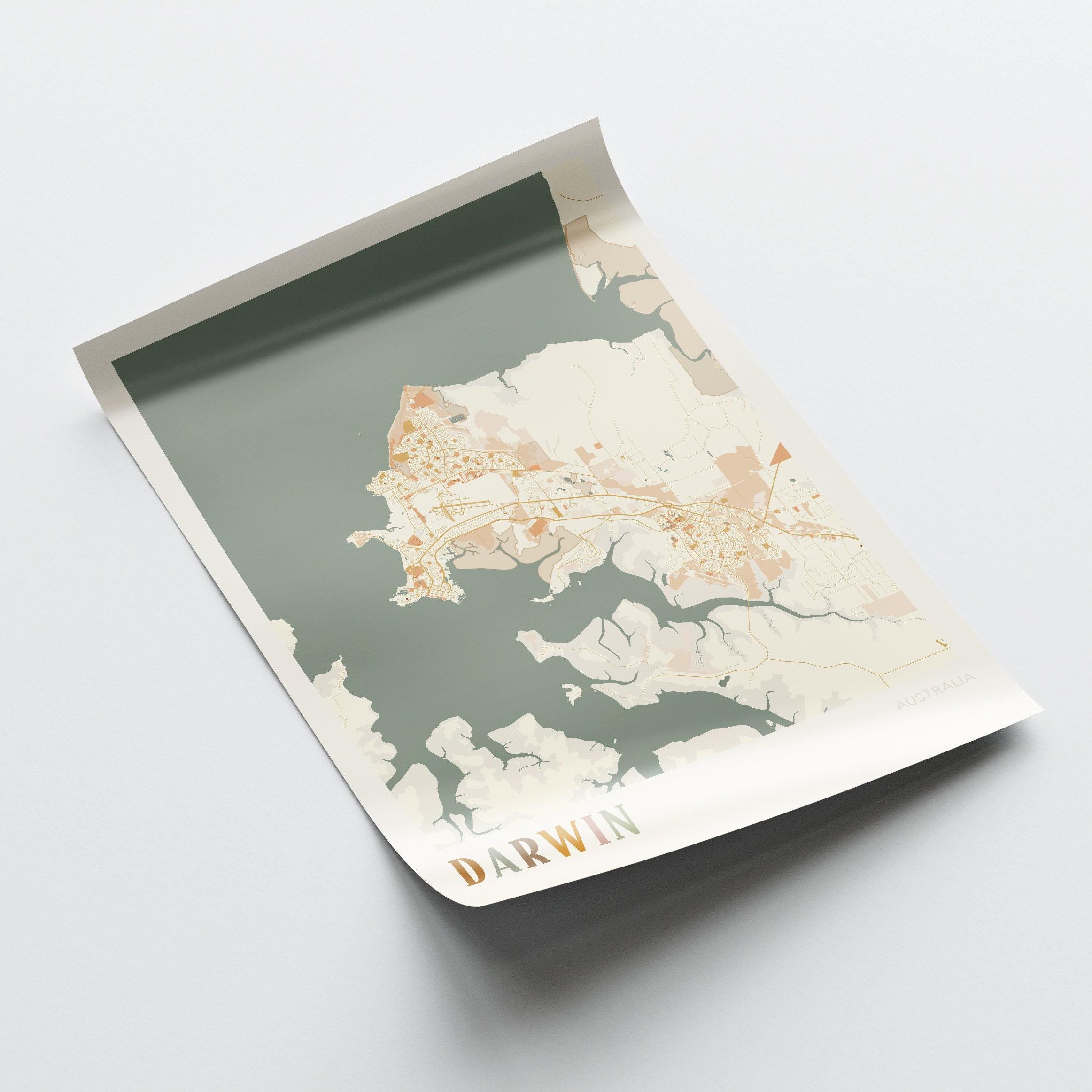 Darwin Map Poster, Darwin Wall Art, Darwin Map, Darwin Poster, Darwin ...