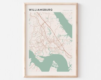 Williamsburg Map Poster, Williamsburg Print, Williamsburg Poster, Williamsburg Wall Art, Virginia, Travel Gift, Scandi Wall Art