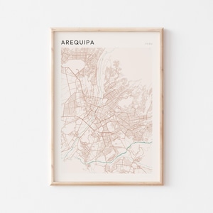 Affiche de la carte d'Arequipa, impression d'Arequipa, affiche d'Arequipa, art mural d'Arequipa, Pérou, cadeau de voyage, art minimaliste