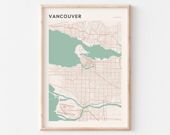 Vancouver-kaartposter, Vancouver-muurkunst, Vancouver-kaart, Vancouver-poster, Vancouver-print, Vancouver, Vancouver, Canada, Brits-Columbia