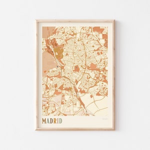 Affiche carte de Madrid, affiche de Madrid, art mural Madrid, plan de la ville de Madrid, impression carte de Madrid, impression de voyage à Madrid, Madrid Espagne, art mural bohème
