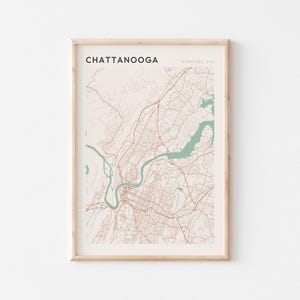 Poster carte de Chattanooga, impression Chattanooga, poster Chattanooga, art mural Chattanooga, Tennessee, cadeau de voyage, poster Scandi