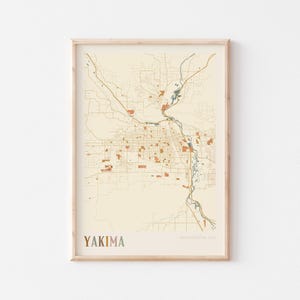 Affiche de carte Yakima, impression Yakima, affiche Yakima, art mural Yakima, Washington, cadeau de voyage, déco bohème