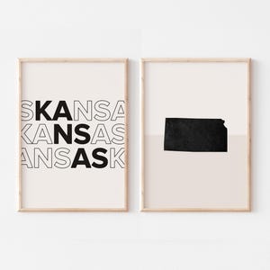 Lot de 2 impressions Kansas, impression Kansas, affiche de carte du Kansas, impression carte du Kansas art mural bohème minimaliste, art mural Kansas