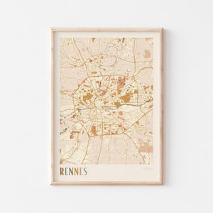 Affiche de carte de Rennes, impression de Rennes, affiche de Rennes, art mural Rennes, France, cadeau de voyage, impression bohème
